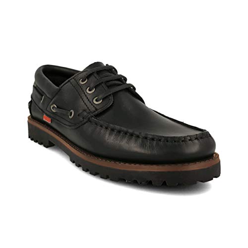 PAYMA - Zapatos Náuticos Sport Casual Hombre, Mujer, Niño. Clásicos 3-Ojales de Piel. Piso de Goma. Tallas Grandes 45 46 47. Cierre Cordones o Velcro. Color: Negro; Talla EU 40