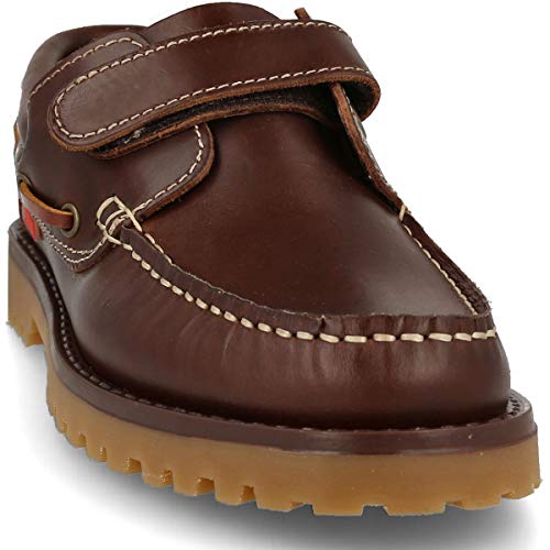 PAYMA - Zapatos Náuticos Sport Casual Hombre, Mujer, Niño. Clásicos 3-Ojales de Piel. Piso de Goma. Tallas Grandes 45 46 47. Cierre Cordones o Velcro. Color: Marrón Velcro; Talla EU 43