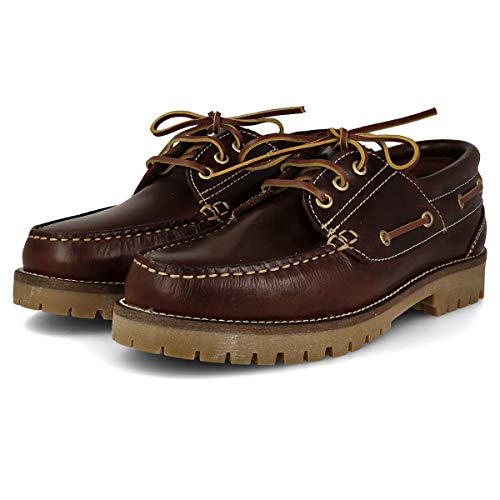 PAYMA - Zapatos Náuticos Timber de Piel Seahorse Engrasada. Hombre, Mujer, Niño. Hecho en ESPAÑA. 3-Ojales. Piso Caramelo, Negro o Goma Track. Colores Marrón, Azul Marino o Negro. Cordones o Velcro