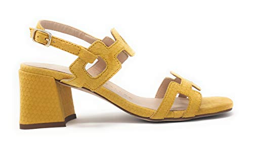 Pedro Miralles 13530 Sandalias de Mujer de napa escama Girasol con Cierre Tipo Hebilla (37 EU, Girasol)