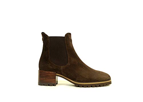 Pedro Miralles_ Botines de Mujer Tipo Chelsea de Pedro Miralles de Serraje en marrón con Tirador Trasero (38 EU)