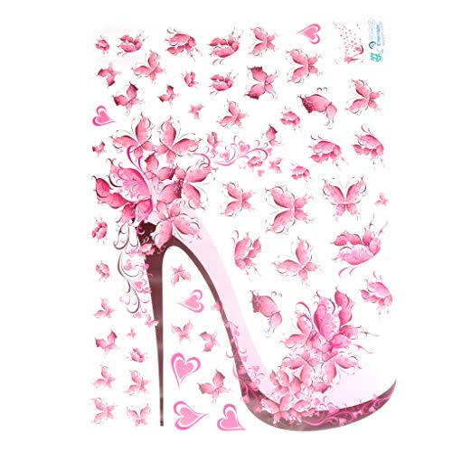 Pegatinas de Pared, Juego de Pegatinas de Pared para Bricolaje, Zapatos Rosados de tacón Alto, Mariposas, Pegatinas de Pared Autoadhesivas extraíbles de PVC, murales, decoración del hogar