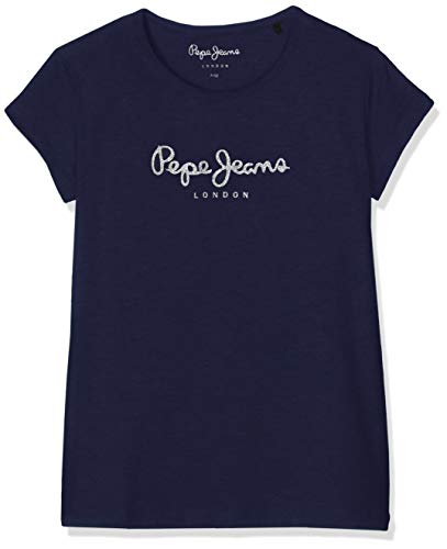 Pepe Jeans Hana Glitter S/S Camiseta, Azul (Navy 595), 15-16 años (Talla del Fabricante: 16) para Niñas