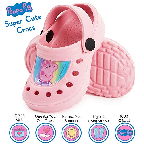 Peppa Pig Sandalias Niña, Zuecos Niña para Playa Piscina Jardin, Cangrejeras Niña para Verano, Chanclas Niña de Color Rosa para Vacaciones, Regalos Originales Niñas (Rosa Claro, Numeric_24_Point_5)