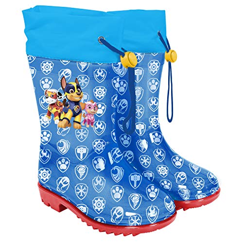 PERLETTI Botas de Agua Patrulla Canina Niño - Botines Impermeables con Estampado Marshall Chase y Skye - Suela Antideslizante y Cierre con Cordón - 5 Tallas (Azul Oscuro, 22/23 EU)