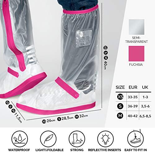 PERLETTI Cubrecalzado Impermeable Transparente de PVC - Protectores Zapatos Altos Resistente y Reutilizable con Suela Antideslizante - Galochas para Lluvia, Nieve y Fango (S 36/39, Fuchsia)