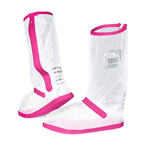 PERLETTI Cubrecalzado Impermeable Transparente de PVC - Protectores Zapatos Altos Resistente y Reutilizable con Suela Antideslizante - Galochas para Lluvia, Nieve y Fango (S 36/39, Fuchsia)