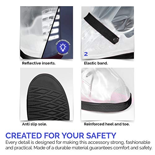 PERLETTI Cubrecalzado Impermeable Transparente de PVC - Protectores Zapatos Altos Resistente y Reutilizable con Suela Antideslizante - Galochas para Lluvia, Nieve y Fango (S 36/39, Negro)