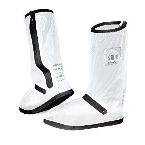 PERLETTI Cubrecalzado Impermeable Transparente de PVC - Protectores Zapatos Altos Resistente y Reutilizable con Suela Antideslizante - Galochas para Lluvia, Nieve y Fango (S 36/39, Negro)