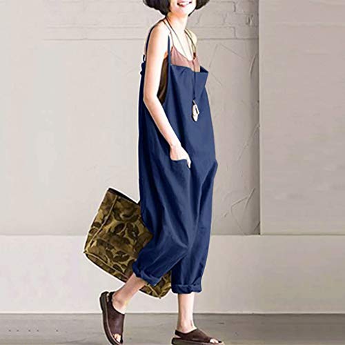 Peto Pantalones de Peto para Mujer STRIR Mujer Baggy Peto Chicas Mono Largo Pantalones Harem Anchos Talla Grande Casual Moda Bolsillos Tiras Fiesta (XXL, Armada#0521)