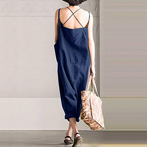 Peto Pantalones de Peto para Mujer STRIR Mujer Baggy Peto Chicas Mono Largo Pantalones Harem Anchos Talla Grande Casual Moda Bolsillos Tiras Fiesta (XXL, Armada#0521)