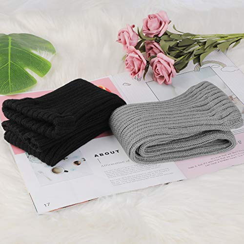 PHOGARY 2 Pares Calentadores Piernas Mujer, Calcetines de Punto para Invierno, Pata arranque de los puños Calientapiernas Largo Ganchillo Cubierta para Botas y Botines Negro/Gris