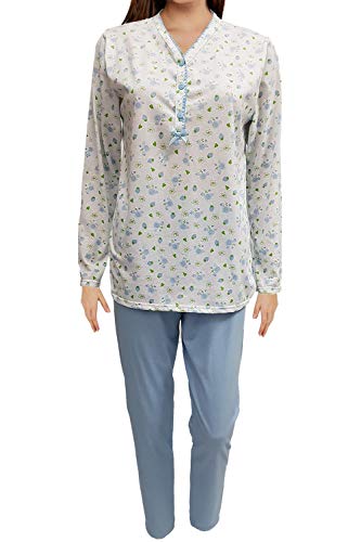 Pijama de verano para mujer, 100% algodón, CRV Cravana, manga larga, media manga, pantalón largo, modelos Roberta, Elin, Marcella, Vera, Elena, abotonado, producto italiano Elin 104 Cielo XXX-Large