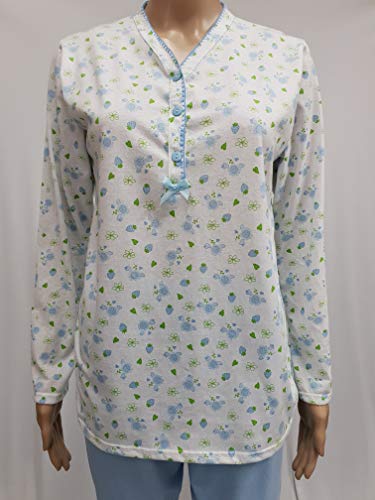 Pijama de verano para mujer, 100% algodón, CRV Cravana, manga larga, media manga, pantalón largo, modelos Roberta, Elin, Marcella, Vera, Elena, abotonado, producto italiano Elin 104 Cielo XXX-Large
