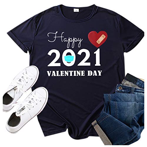Pistazie - Camiseta de manga corta para San Valentín, diseño de corazón con texto en inglés "Valentin 2021