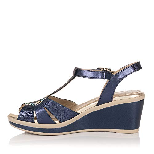 PITILLOS 5531 Sandalia Piel CUÑA Mujer Marino 36