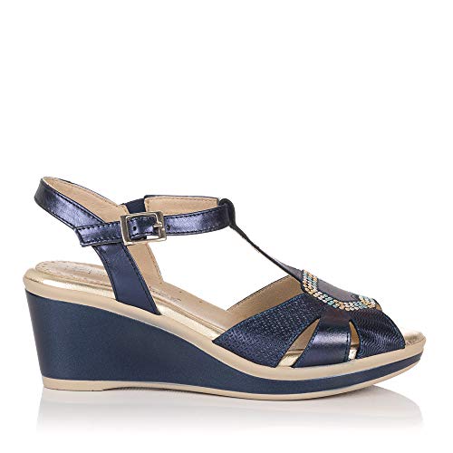 PITILLOS 5531 Sandalia Piel CUÑA Mujer Marino 36