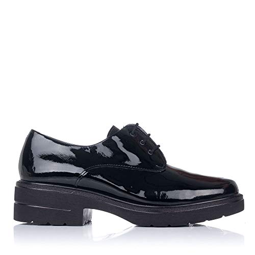 PITILLOS 6440 Zapato Cordones Charol Tacon Mujer Negro 37