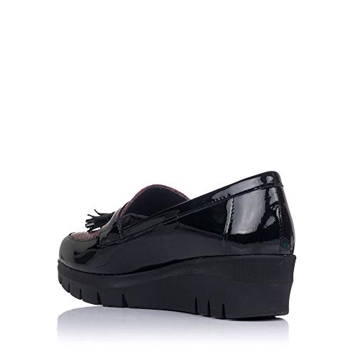 PITILLOS 6452 Zapato Mocasin BORLAS CUÑA Mujer Negro/Burdeos 40