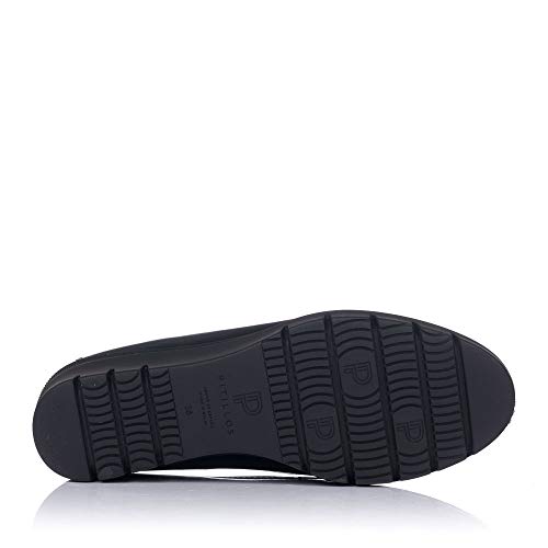 PITILLOS 6452 Zapato Mocasin BORLAS CUÑA Mujer Negro/Burdeos 40