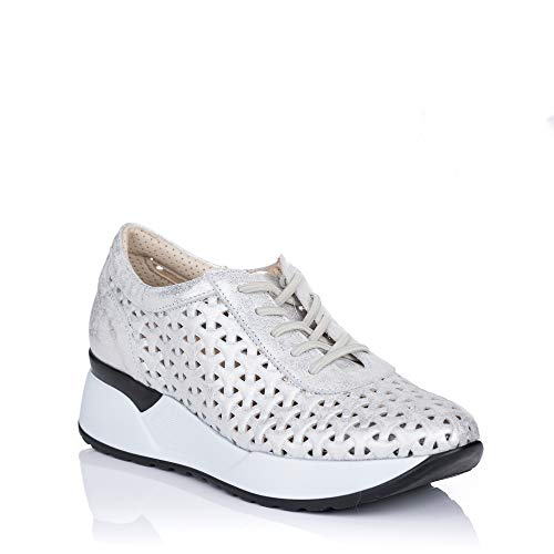 PITILLOS 6710 Deportivo Piel Calado CUÑA Mujer Plata 36