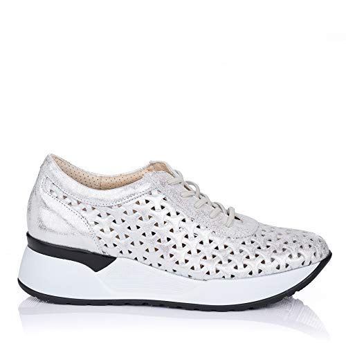 PITILLOS 6710 Deportivo Piel Calado CUÑA Mujer Plata 36