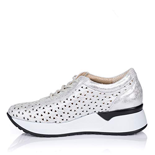 PITILLOS 6710 Deportivo Piel Calado CUÑA Mujer Plata 36