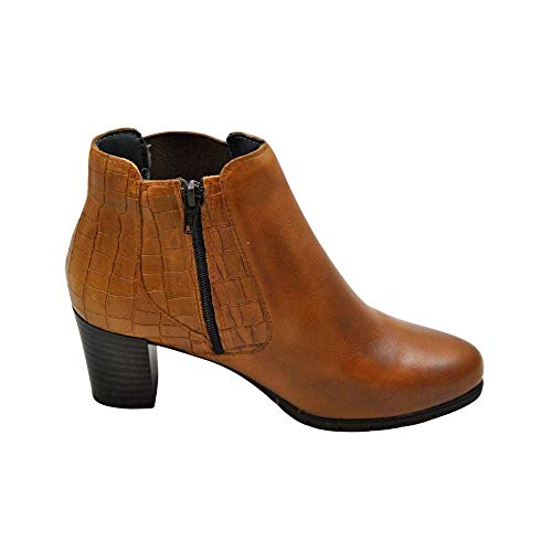 PITILLOS - Botines de piel, tacón ancho de goma y plataforma, con cremallera, suela de goma, hecho en España, para: Mujer color: CUERO talla:35