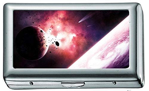 Planetas y Cometas en el Espacio Estuche/Caja de Cigarrillos de Nebulosa púrpura, Estuche de Tarjeta de crédito para Mujeres Hombres