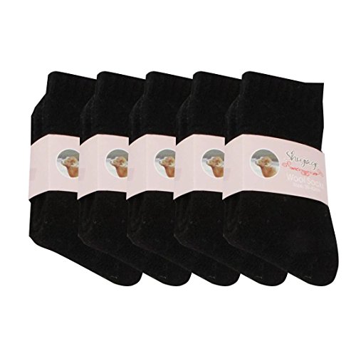 Pluto & Fox Calcetines Térmicas Borrego Gruesos Cálidos De Lana para Mujer Talla 36-40 Color Liso Invierno para Calentar Los Pies O para Trabajos Duros Pack de 5 Pares (Negro)