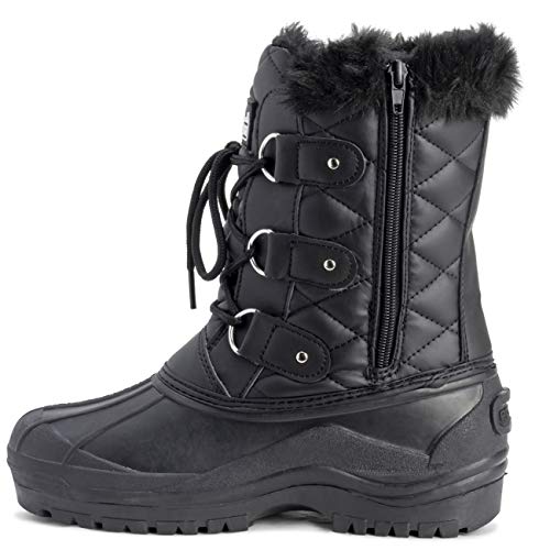 Polar Mujer Short Nieve Invierno Táctico Montaña Impermeable Hiker Mitad De La Pantorrilla Botas - Negro Cuero - UK6/EU39 - YC0368