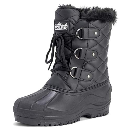 Polar Mujer Short Nieve Invierno Táctico Montaña Impermeable Hiker Mitad De La Pantorrilla Botas - Negro Cuero - UK6/EU39 - YC0368