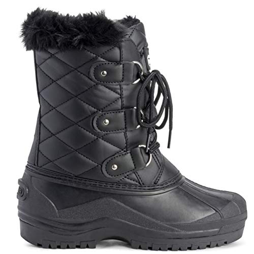 Polar Mujer Short Nieve Invierno Táctico Montaña Impermeable Hiker Mitad De La Pantorrilla Botas - Negro Cuero - UK6/EU39 - YC0368