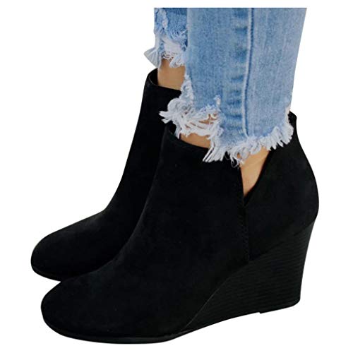 POLP Botas Botines de cuña Mujer Tacones Altos Invierno Casual Mujer Zapatos de Tacón de 8 cm Cabeza Redonda Antideslizante Comodos Botines de Fiesta