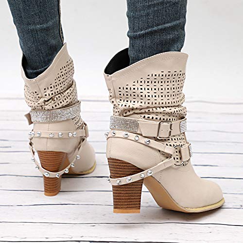 POLP Botas con Hebilla Piel con Plataforma Ante Forrados Cordones 8 Cm Zapatos Moda Otoño Invierno Comodos Botines De Altos Tacón para Mujer Fiesta Black Friday 35-43