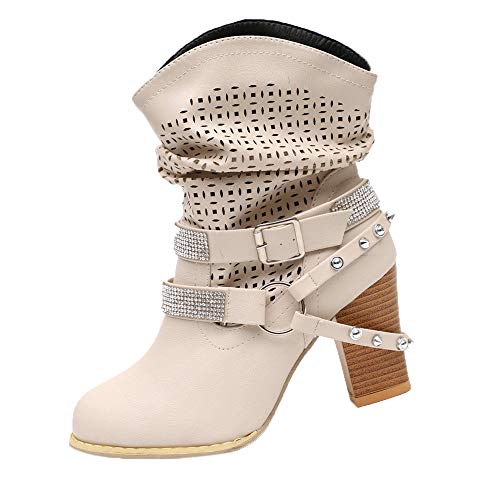 POLP Botas con Hebilla Piel con Plataforma Ante Forrados Cordones 8 Cm Zapatos Moda Otoño Invierno Comodos Botines De Altos Tacón para Mujer Fiesta Black Friday 35-43