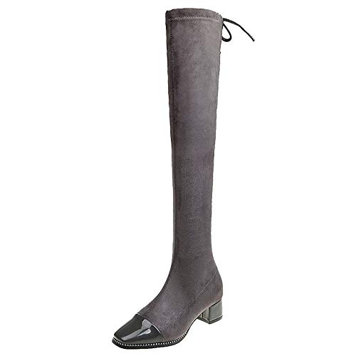 POLP Botas de Tacón Mujer Invierno Botas Altas de Cuña Mujer Marrones Negras Botas para Vestir Zapatos Mujer Invierno 2019 Caqui Gris Botas Altas Mujer Rodilla Tacones Altos