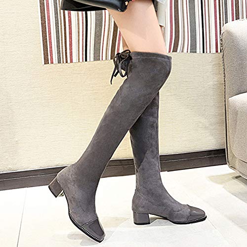 POLP Botas de Tacón Mujer Invierno Botas Altas de Cuña Mujer Marrones Negras Botas para Vestir Zapatos Mujer Invierno 2019 Caqui Gris Botas Altas Mujer Rodilla Tacones Altos