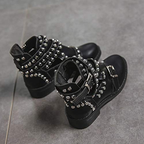 POLP Botas de Tobillo para Mujer con Hebilla Botines Mujer Tacón bajo de 4 cm Negro Zapatos de Tobillo de Fiesta con Tachuelas Otoño Invierno