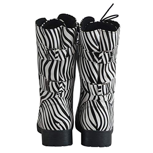 POLP Botas militares Mujer Invierno Botines Mujer Tacon Medio Zapatos de Tacón con Cordones Zapatilla alta con Hebilla Camuflaje Patrón de cebra