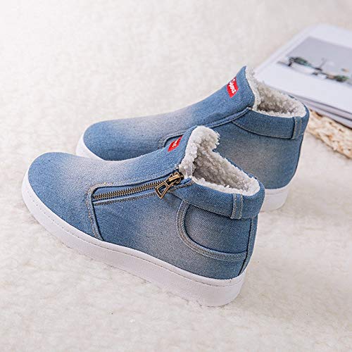 POLP Botines Invierno Mujer Caliente Botines de cuña Mujer Zapatos Vaquero Mujer 2019 Zapatos de algodón de Mezclilla Planos Botas de Nieve Cremallera Zapatos de Felpa