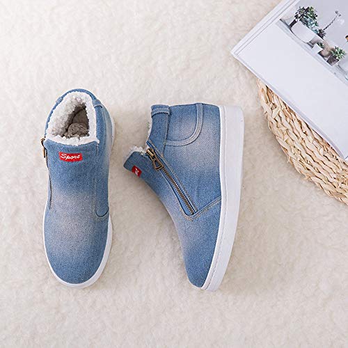 POLP Botines Invierno Mujer Caliente Botines de cuña Mujer Zapatos Vaquero Mujer 2019 Zapatos de algodón de Mezclilla Planos Botas de Nieve Cremallera Zapatos de Felpa