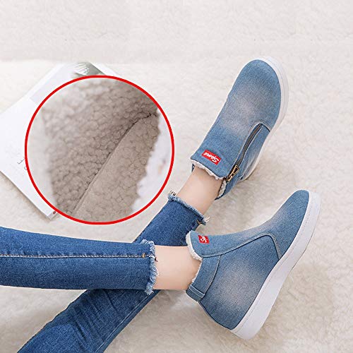 POLP Botines Invierno Mujer Caliente Botines de cuña Mujer Zapatos Vaquero Mujer 2019 Zapatos de algodón de Mezclilla Planos Botas de Nieve Cremallera Zapatos de Felpa