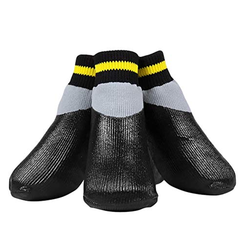 POPETPOP Botas para Perros Zapatos Impermeables para Perros Protectores Botines de Invierno con Calcetines Antideslizantes para Perros pequeños medianos Grandes - Negro (Talla 1)