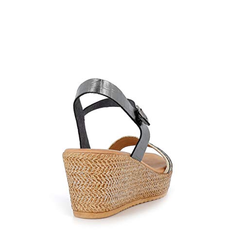 PORRONET 2647 Alegra, Sandalias con cuña y Plataforma, para Mujer, Color Metalizado - Cuero Talla: 38