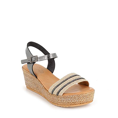 PORRONET 2647 Alegra, Sandalias con cuña y Plataforma, para Mujer, Color Metalizado - Cuero Talla: 38