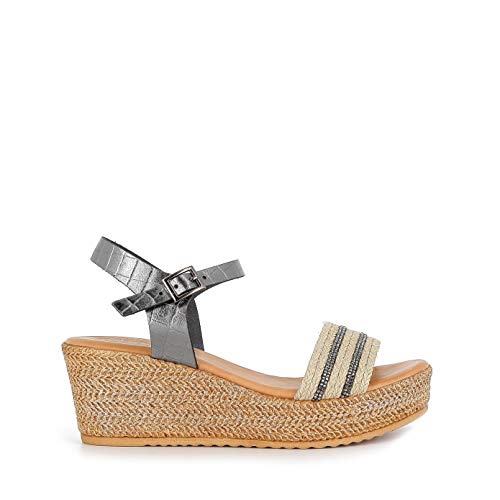 PORRONET 2647 Alegra, Sandalias con cuña y Plataforma, para Mujer, Color Metalizado - Cuero Talla: 38