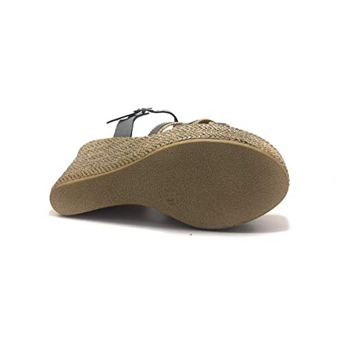 PORRONET 2655 COVADONGA, Sandalias con cuña y Plataforma, para Mujer, Color Metalizado Plomo - Cuero Talla: 40