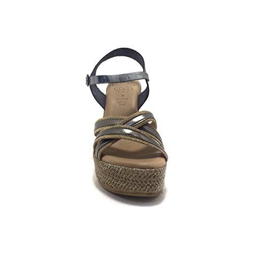 PORRONET 2655 COVADONGA, Sandalias con cuña y Plataforma, para Mujer, Color Metalizado Plomo - Cuero Talla: 40