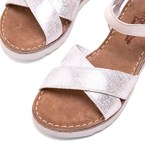 Porronet Faina, Sandalia Mujer, Plata, 41 EU
